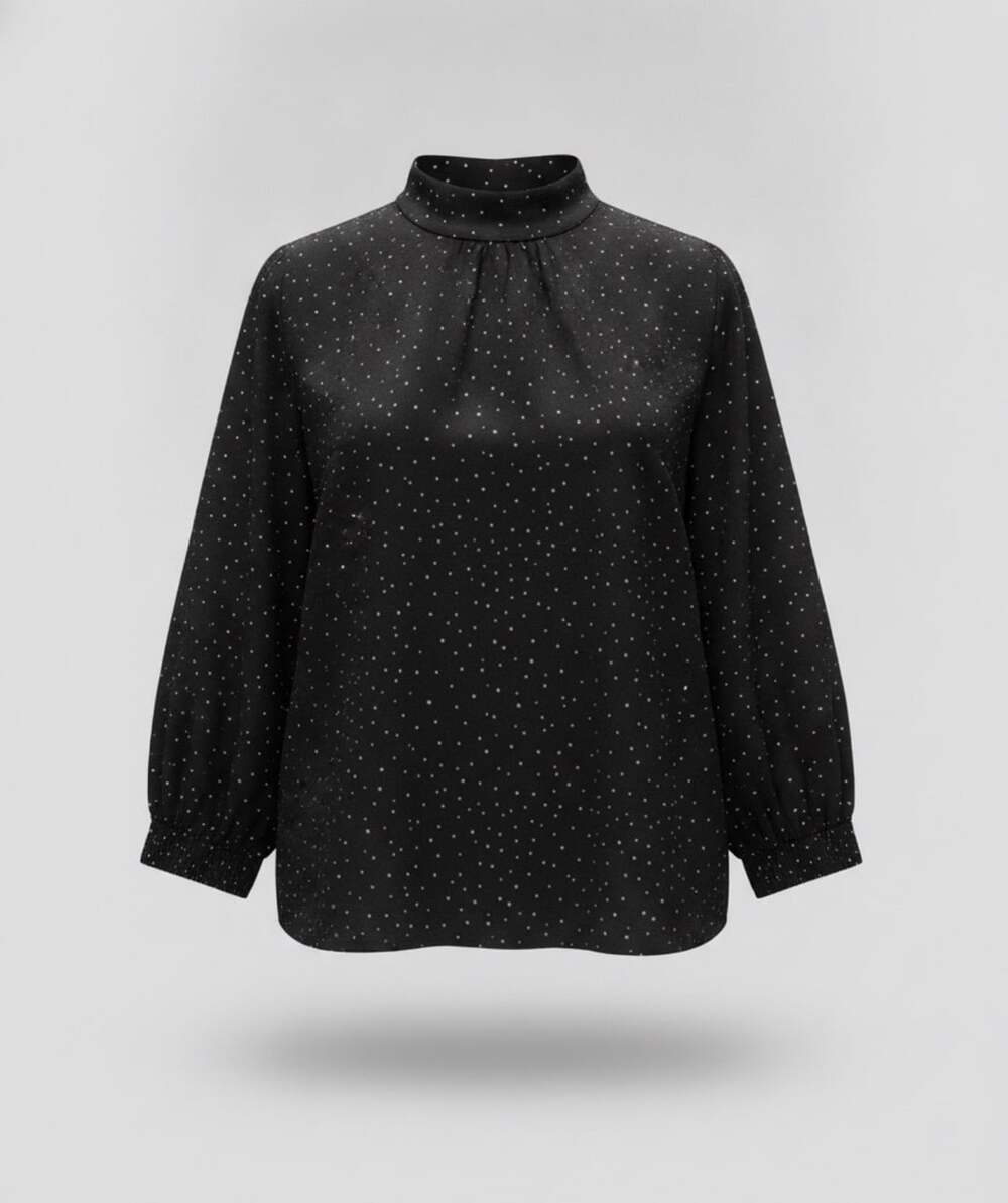 LOFT Dotted Mock Neck Blouse Size L Black White